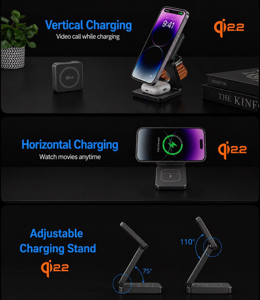 Foldable 3-in-1 Qi2 Wireless Charging Station