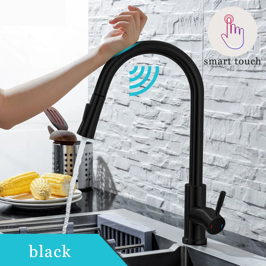 Smart Touch & Sensor Kitchen Faucet | Pull-Out Brushed Nickel