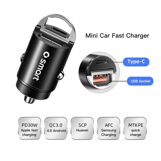 Invisible Mini Car Charger 100W | USB & Type-C