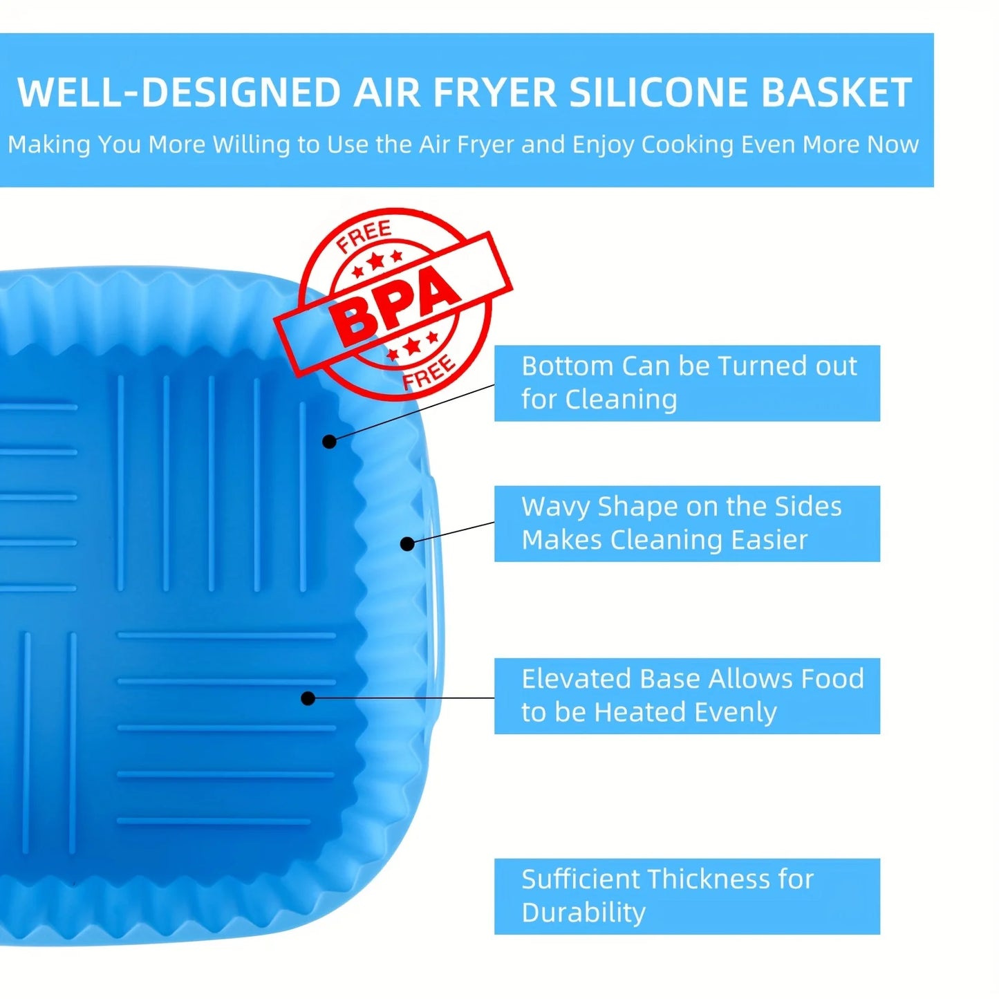 1 square silicone air fryer liner