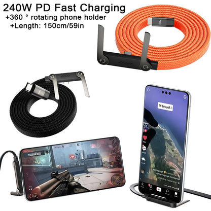 240W Fast Charging Cable with Built-In Phone Stand